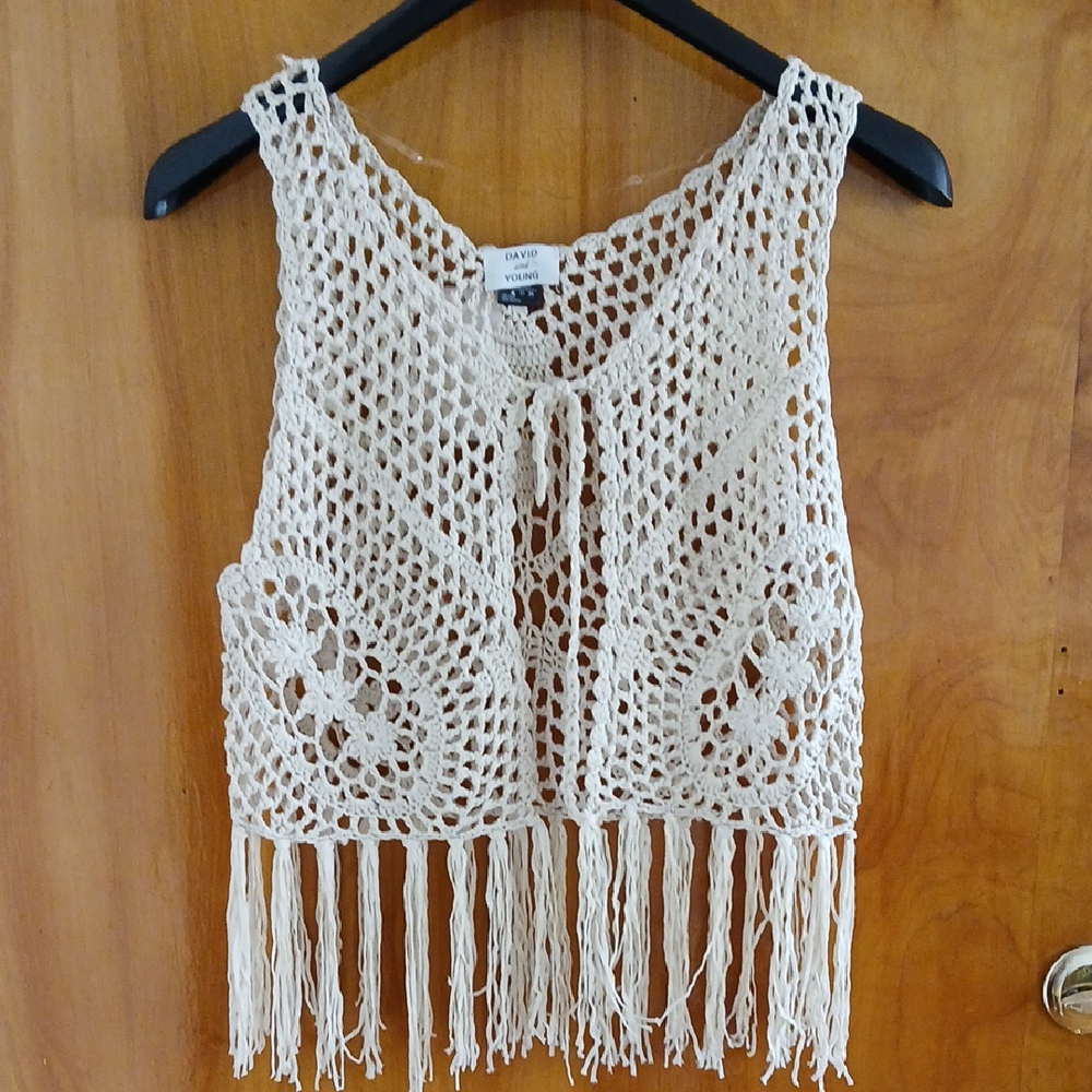 Divided White Crop Tie Front Tank Top